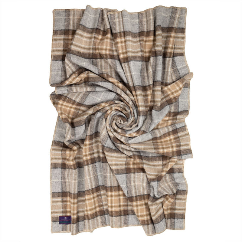 BIGTHROWTartan Hand Woven Throw Blanket, Mckellar/Tan Plaid