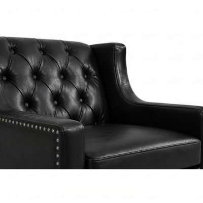 Faux PU Leather Accent Chair,Tufted Armchair with Nailhead Trim, Equipped with High Resilience Sponge Cushion & Solid Wood Legs, Comfortable Single Sofa