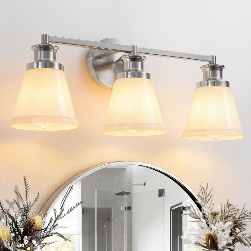 Keever 3 - Light Dimmable Vanity Light with Glass Shade, Brushed Nickel