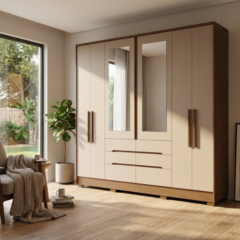 Armoire San 85 avec tablettes réglables et tringle, Chêne / brun