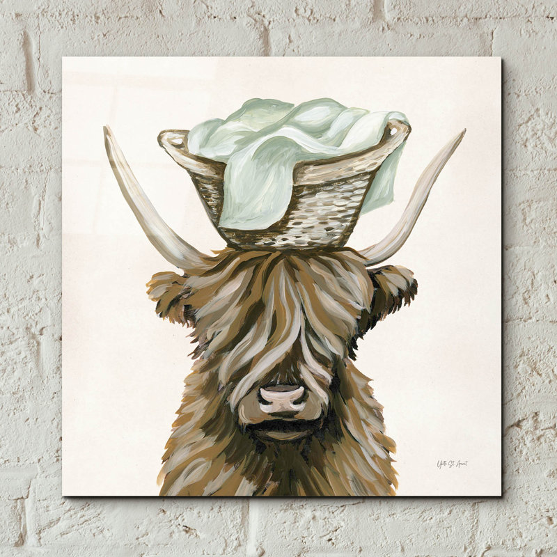 Art mural en verre Highland Cow Laundry Basket "par Yvette St. Amant, H 12 po x l 12 po x P 0,13 po