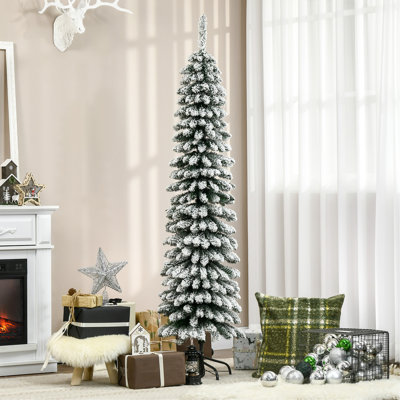 Arbre de Noël artificiel enneigé 6 pi de hauteur 6 pi, arbre de Noël mince avec branches réalistes et 395 pointes, vert