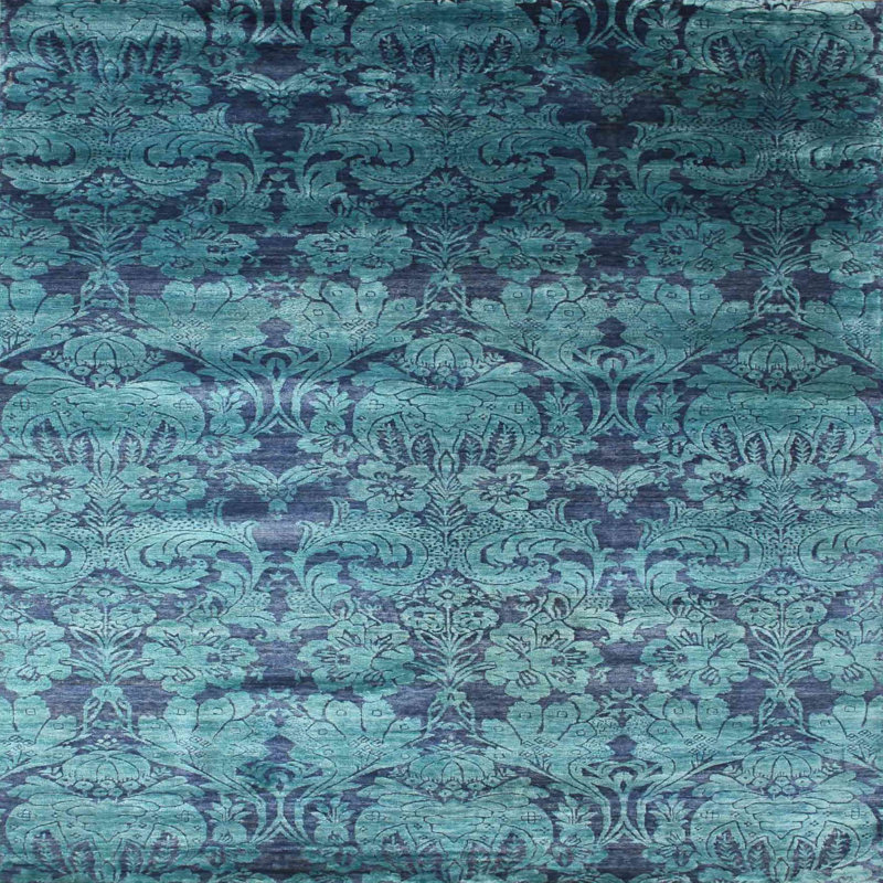 Tapis de zone bleu contemporain, Carré 8 pi