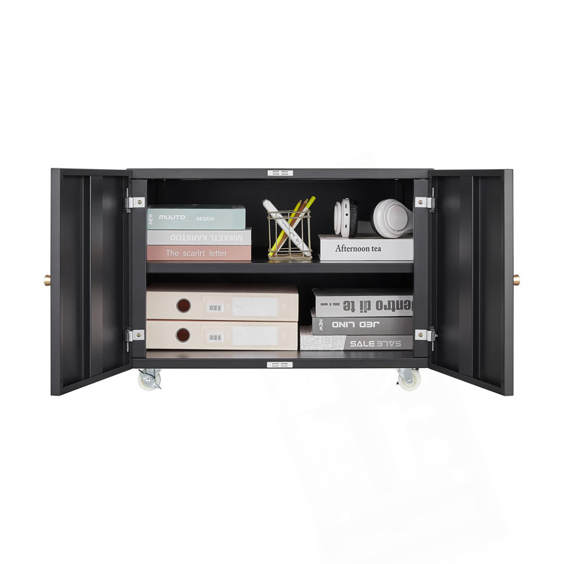 Cabinet mobile en acier durable avec surface lisse et roues verrouillables pour l'organisation du bureau, Noir