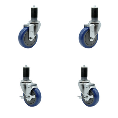 4-Piece Polyurethane Caster Set -  Service Caster, SCC-EX20S414-PPUB-BLUE-2-TLB-2-MTG46