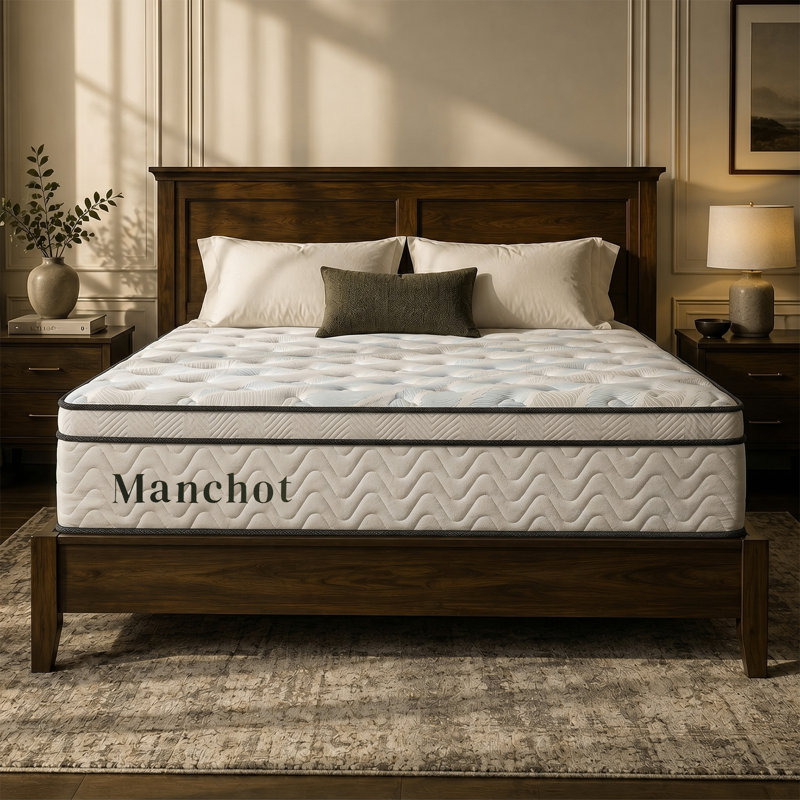 Manchot 12'' Hybrid Queen Mattress, Medium Firm, Reinforced Center Support, 12", Queen