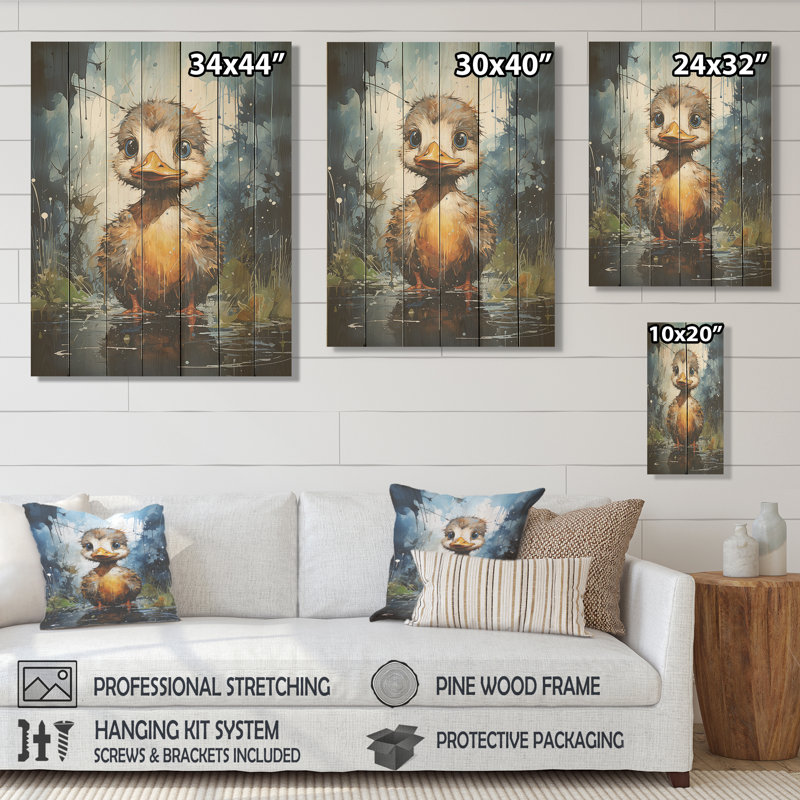 Mignon canard bleu et jaune pour chambre de bébé - animal canard sur bois, H 40 po x l 30 po