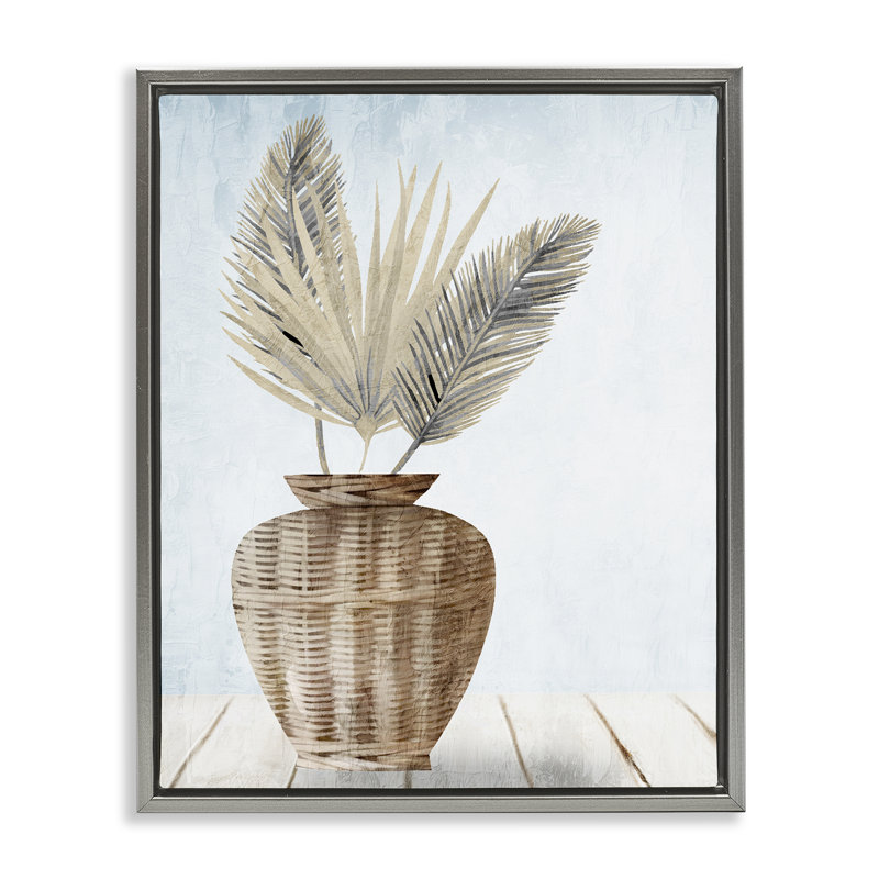 Fan Plant Leaves Framed Floater Canvas Wall Art by Kim Allen, 31" H x 25" W, Lustre Grey Floater Frame