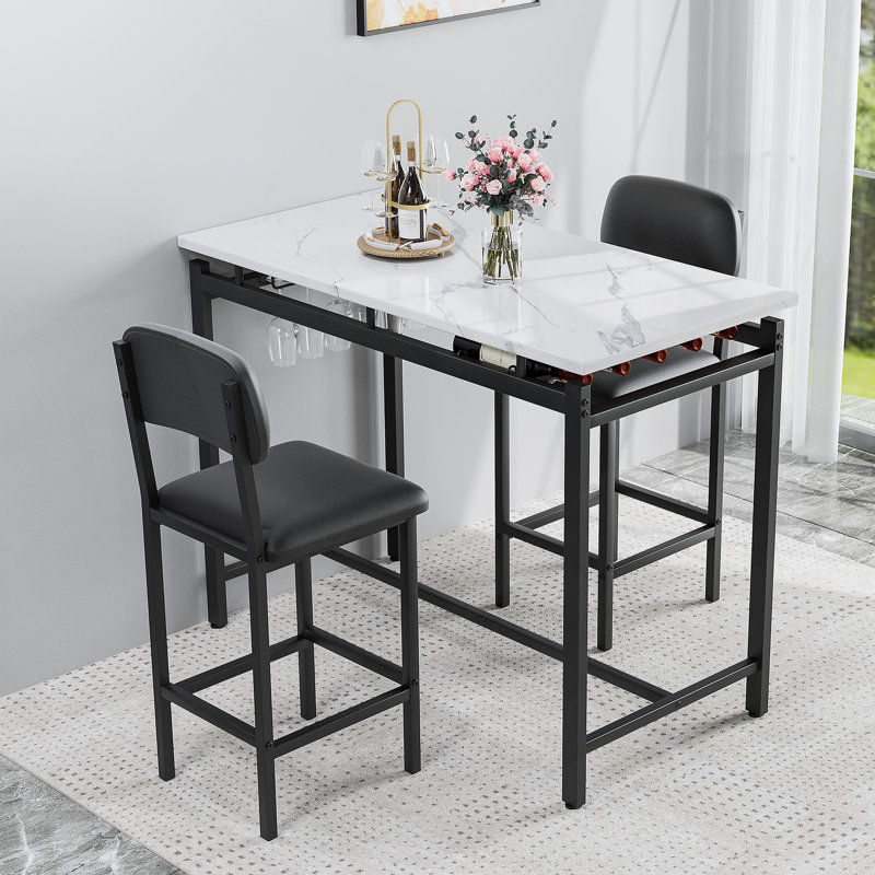 3 Pieces Dining Table Sets, With Fixed Table, Black