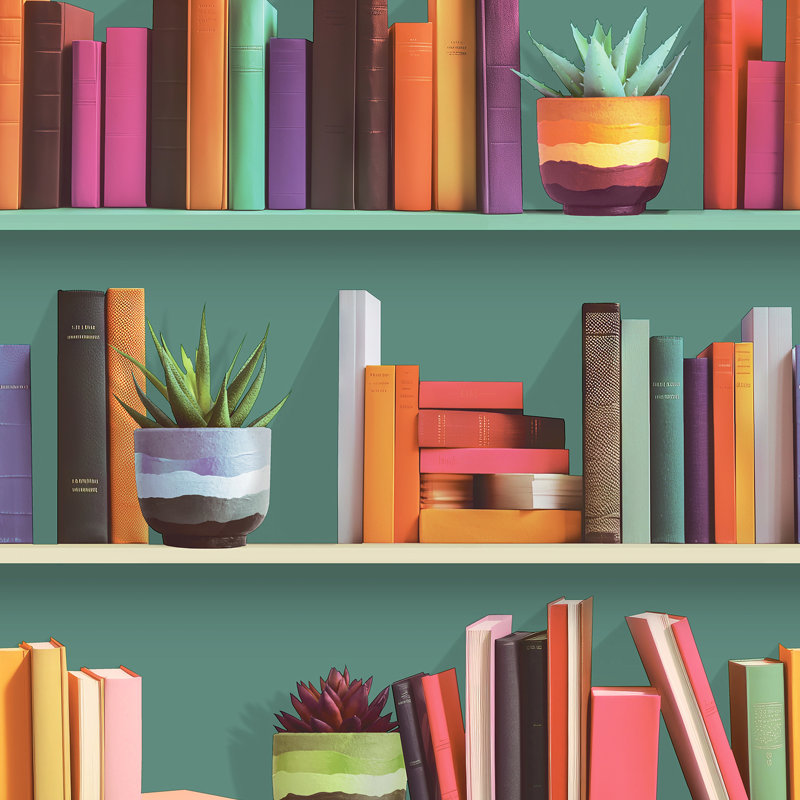 Papier peint moderne avec bibliothèque, Vert