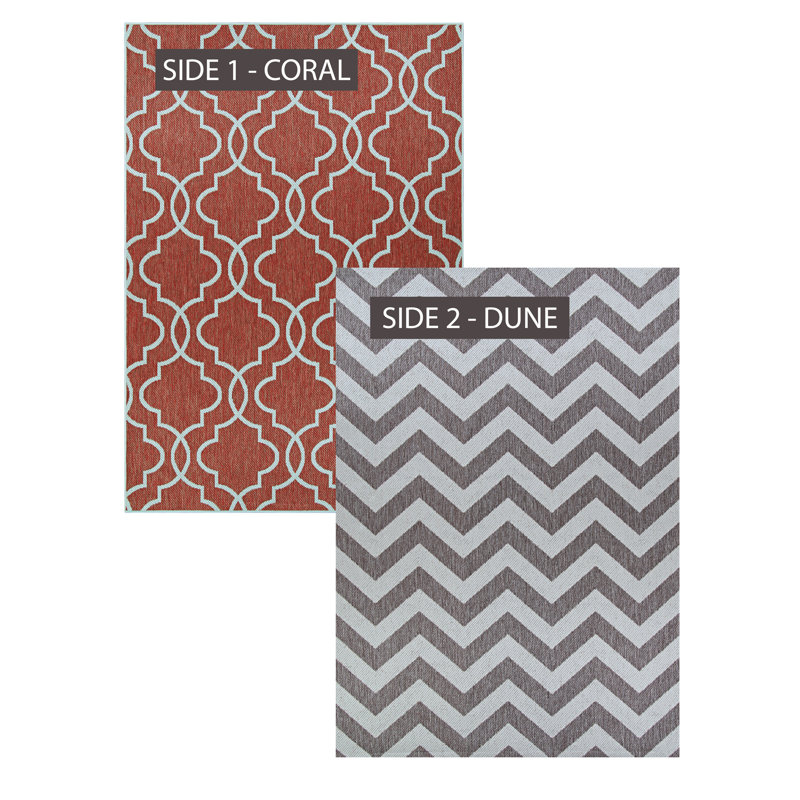 Tapis intérieur/extérieur géométrique bourgogne Schuh, Rectangle 5 pi 3 po x 7 pi 6 po