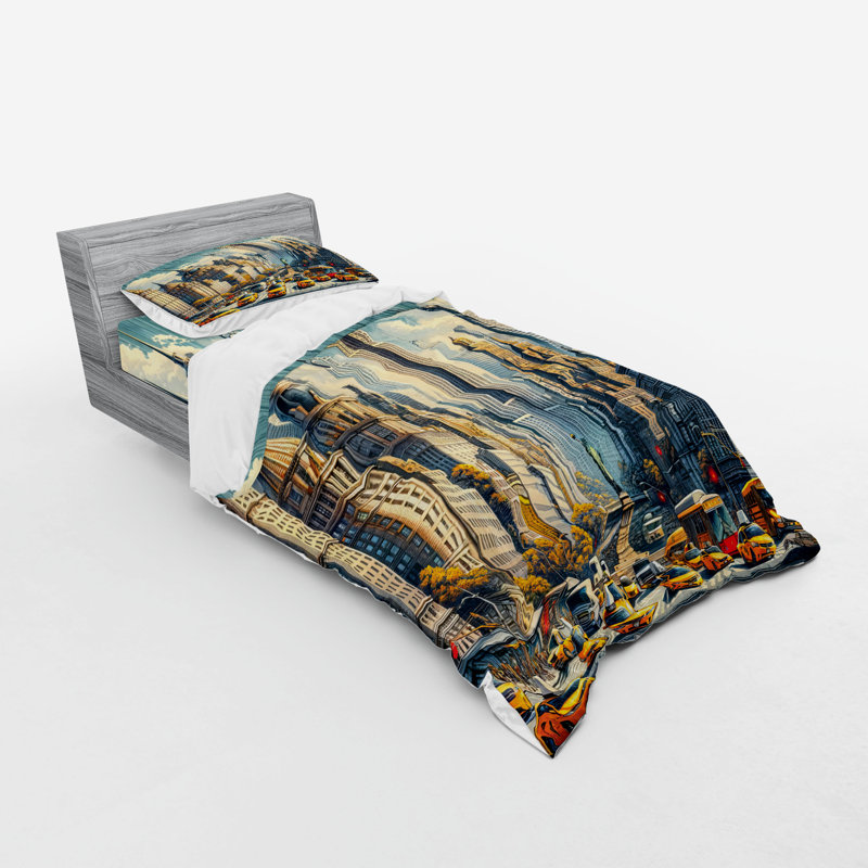 Ensemble de literie Ambesonne Urban Art et orange écru cadet bleu, Housse de couette simple très longue + 2 pièces