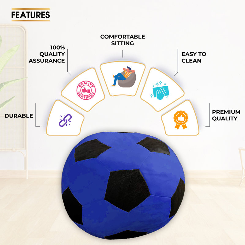 Leatherette Indoor Bean Bag Cover - Filler Not Included, Blue/Black Faux Leather