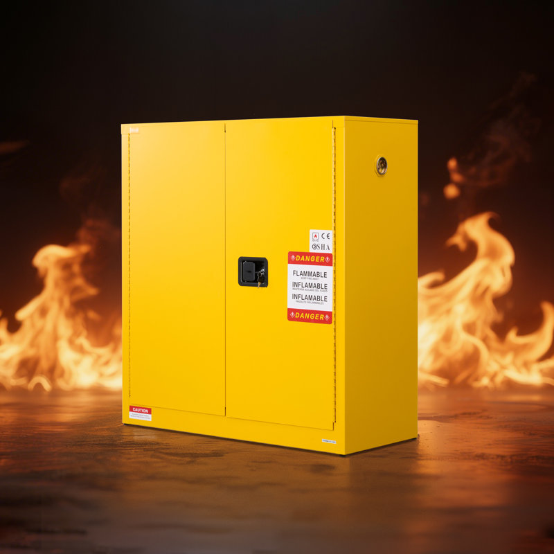 Flammable Cabinet, 43.0 x 18.1 x 46.4 Inch, 29 Gallon Flammable Storage Cabinet with Adjustable Shelf, Cold-Rolled and Galvanized Steel Fire Cabinets, for Commercial Industrial Home Use, Yellow