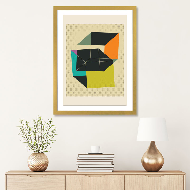 « cubes v » par jazzberry blue-impression sur image, H 24 po x l 16 po x P 1 po, Papier encadré doré
