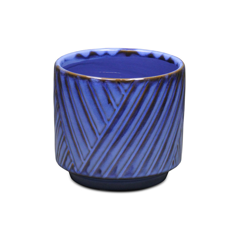 Pot de fleurs en céramique fabriqué à la main Kettering, H 5,25 po x l 6 po x P 6 po, Bleu