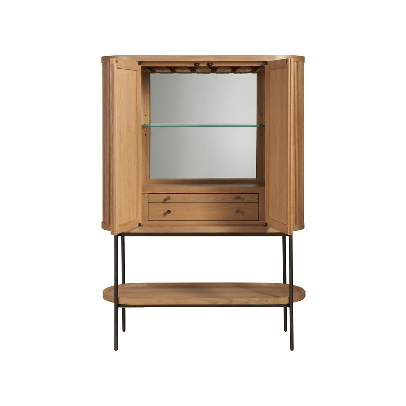 Linnea Natural Oak and Pewter Modern Bar Cabinet