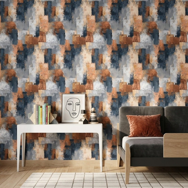 Abstract Geometric Wallpaper Painterly Texture Rectangular Blocks Wall Mural, Peel&Stick