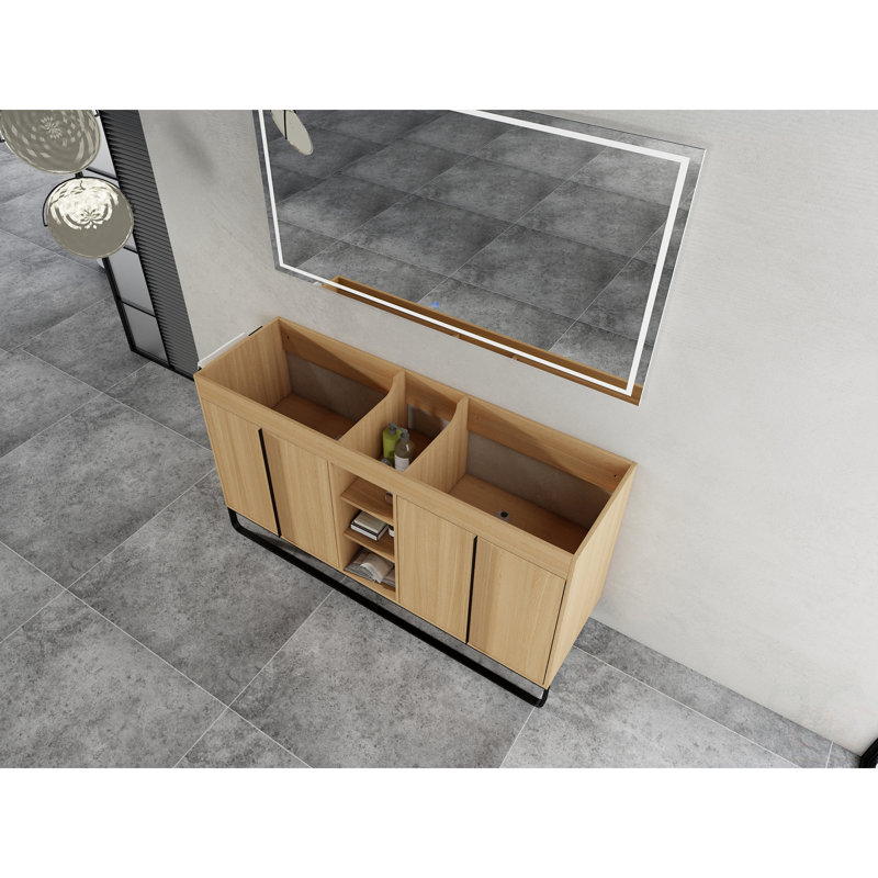 60" Freestanding Bathroom Cabinet, 4-Soft Close Door & 3-Open Storage Rack, KD-Packing (Vanity Only, Without Sink)