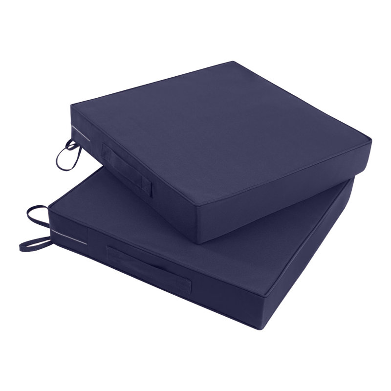 2-Piece Outdoor Cushion Set, Waterproof Fade Proof Patio Seat Pad with Carry Strap, Non-Slip Base & Zipper Removable Cover,Navy