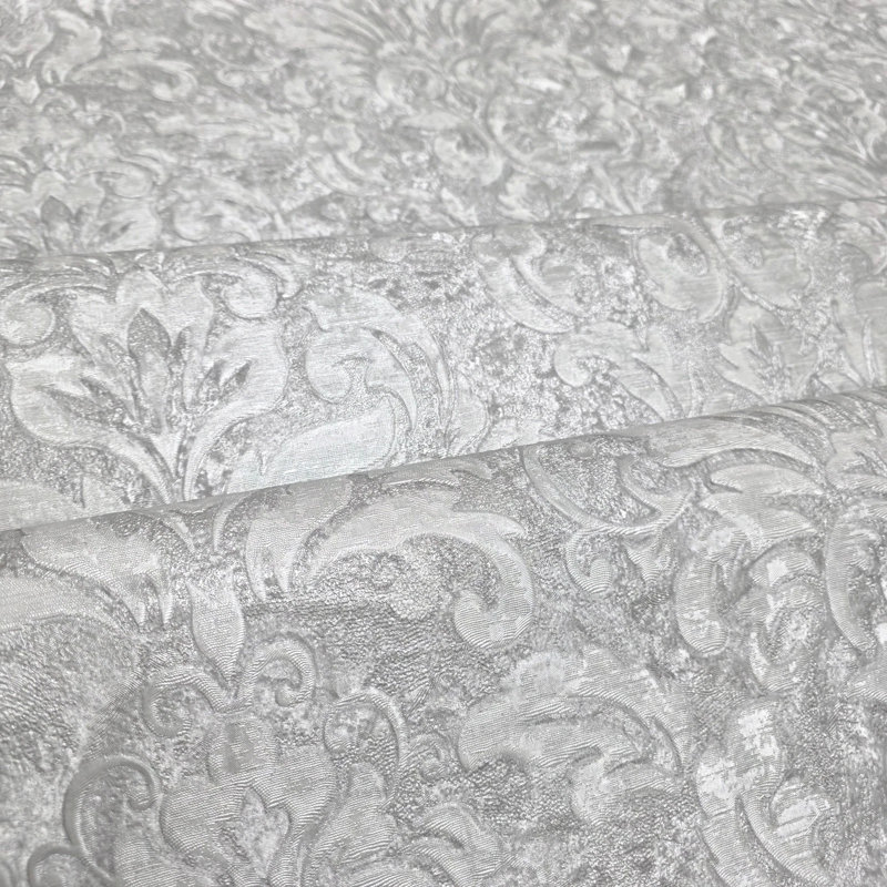 Papier peint damassé victorienne texturée en relief blanc cassé crème et blanc cassé