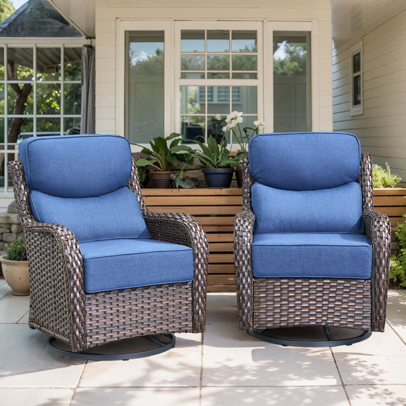 Chaises à bascule pivotantes en osier pour l'extérieur avec coussins de 6 po Deb, Bleu, Brun