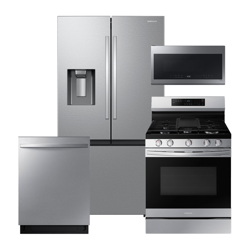 Samsung Stainless Steel Kitchen Package with Samsung 31 cu. ft. Mega Capacity 3-Door French Door Refrigerator with Electric Range