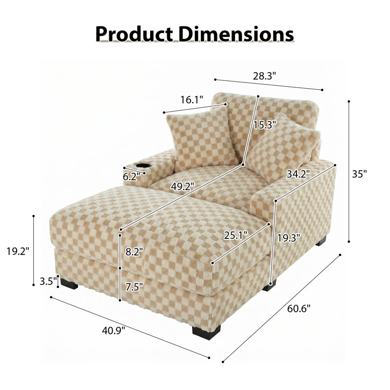Chaise avec accoudoirs rembourrés en fausse fourrure de 41 pouces et fauteuil surdimensionné avec structure en bois, Sand