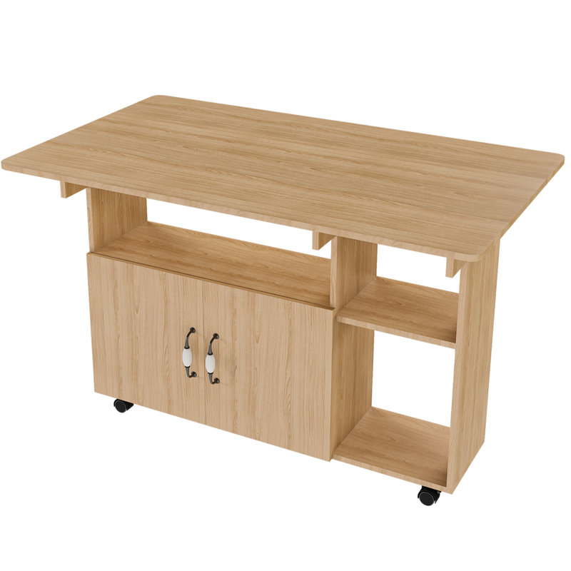 Multifunctional Extendable Folding Dining Table With Wheels, Movable Foldable Dining Table With 2 Drop Leaves And Storage Space, Space Saving Rectangle Collapsible Table For Small Spaces, Brown(11.81"W-27.65"W)