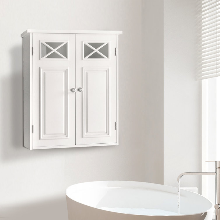 Woodley Removable Two-Door Wall Storage Cabinet with Cross-Moulded Glass Panels and Adjustable Shelf