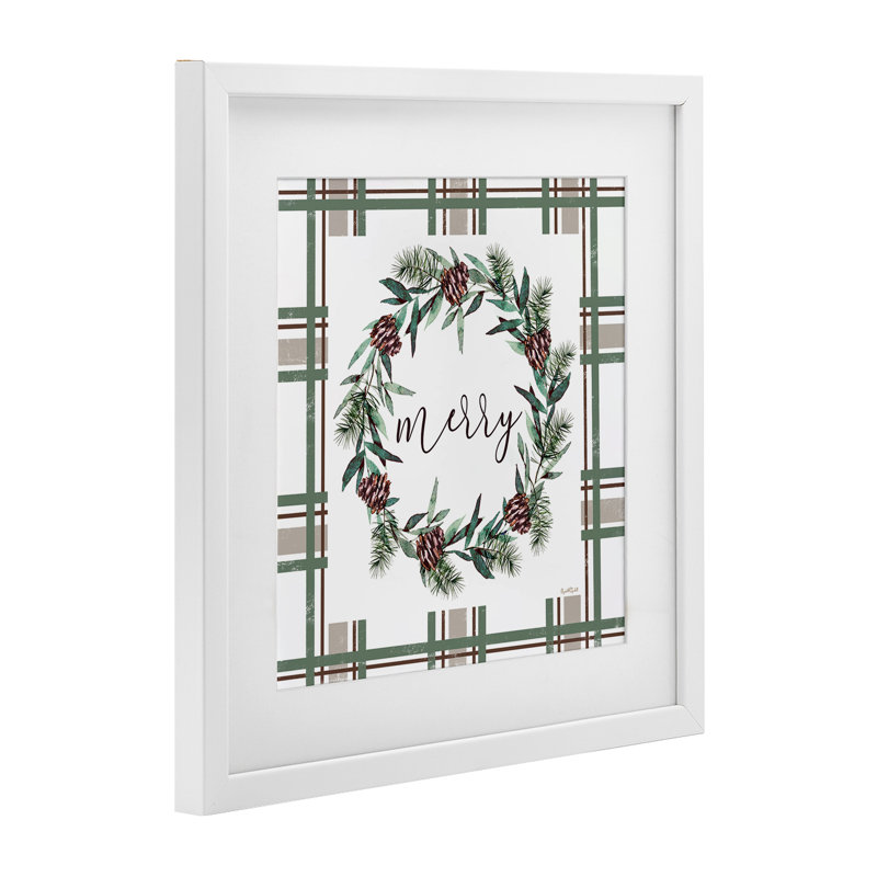 «Merry Wreath» sur toile écossaise verte, impression par Elizabeth Tyndall, H 16 po x l 16 po, Cadre blanc côtier