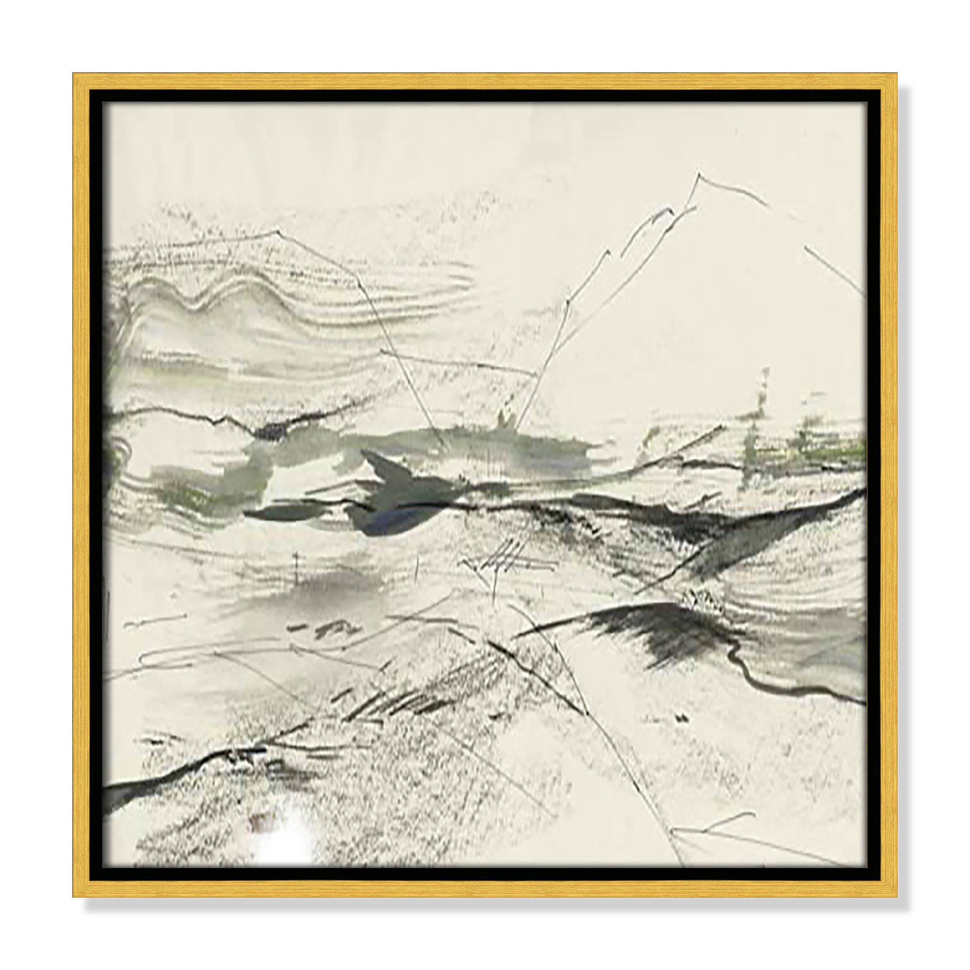 Green Sketches, 17.5" H x 17.5" W x 2" D, Gold Floater Framed