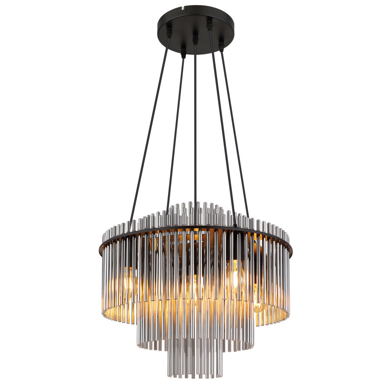 Decole 5 - Light Pendant, Smoke colour, Matt black, 70cm H x 50cm W
