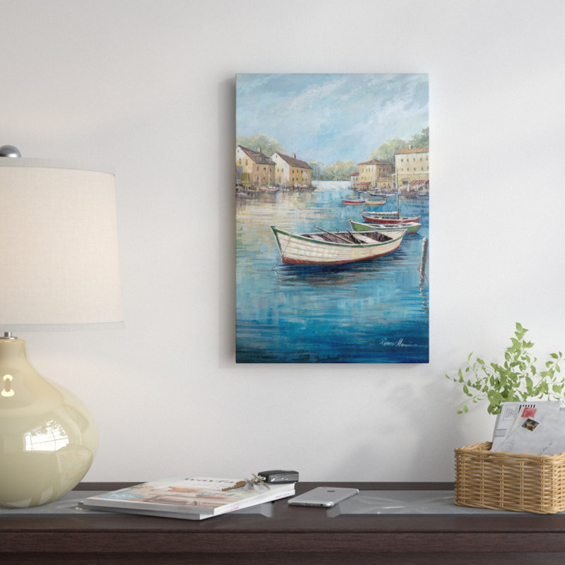 «Tranquil Harbor II» par Ruane Manning, reproduction sur toile, H 32 po x l 24 po x P 1 po, Papier d'art encadré noir, Blanc
