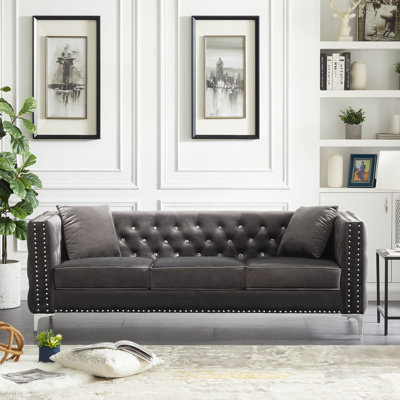 Pavitra 82.37'' Velvet Rolled Arm Chesterfield Sofa Modern Sofa Living Room Couch -  GZMWON, NIUNIUW1117S00003