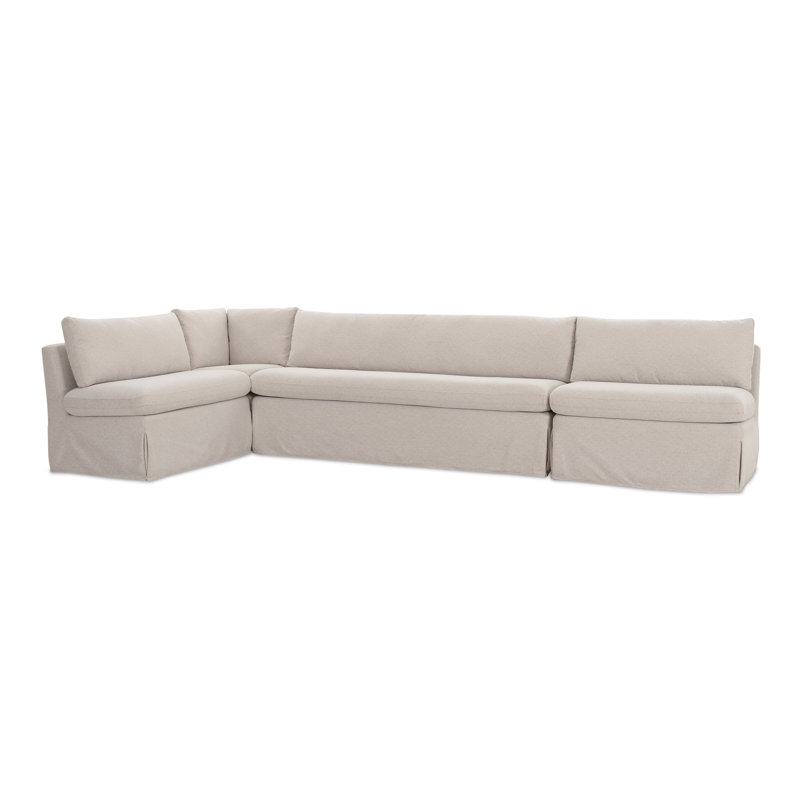 Gusella Slipcover Dining Banquette Beige 121In, L-Shape, 31.75" H x 139.5" W x 67.5" D