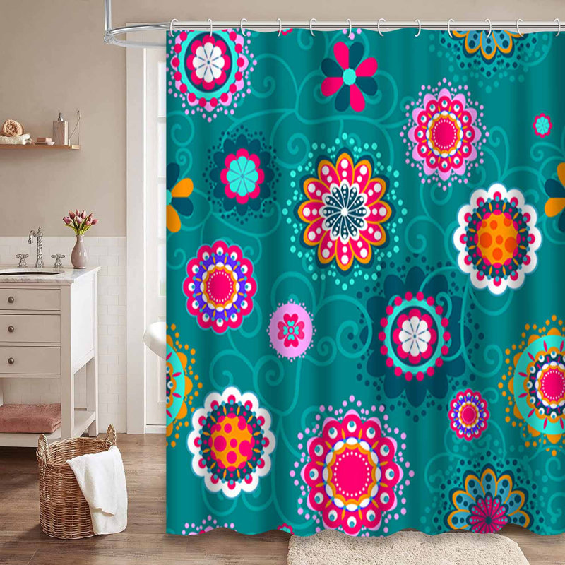 Rideau de douche imperméable à motif floral abstrait sans soudure avec 12 crochets, L 72 po x l 78 po