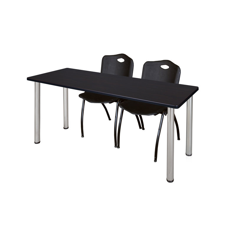 Plateau de table Kee et chaises empilables 2 M, Érable, Chrome, Noir