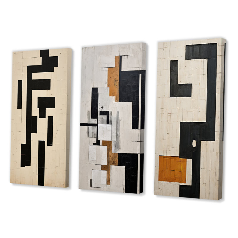 "Nouvel ordre abstrait monochrome I" - 3 pièces, Toile tendue, H 40 po x l 60 po