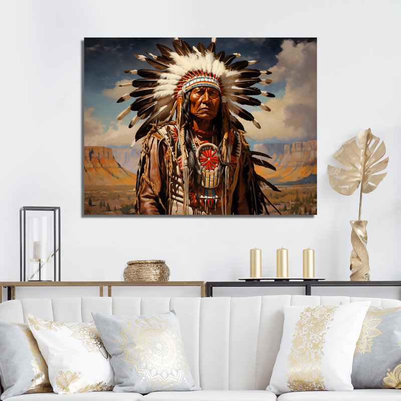Décoration murale Native Honor Traditional Warrior III - Native American Art, H 34 po x l 44 po x P 1,5 po, Toile tendue