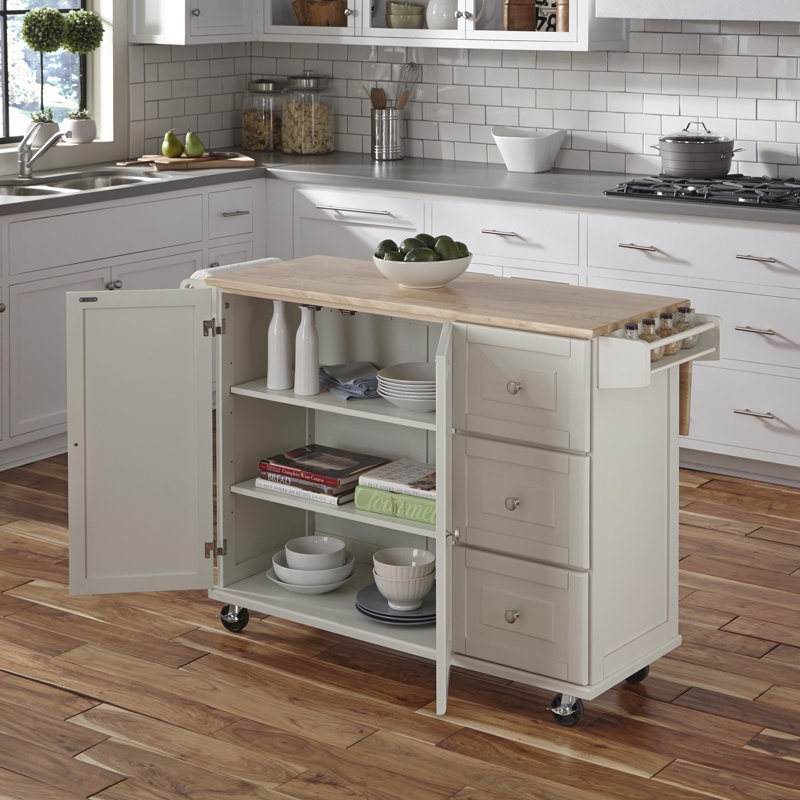 Arlonda Solid Wood Top Kitchen Cart, Off White