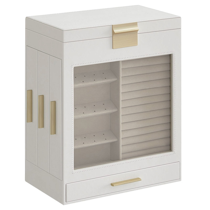 Wood Jewellery Box +, White/Golden