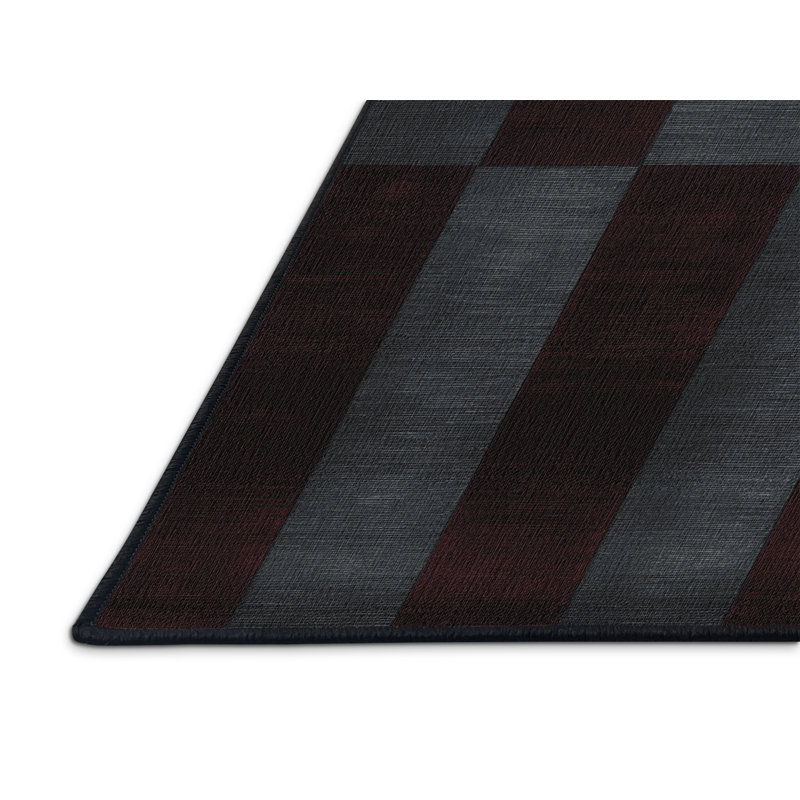 Machine Washable Checkered Black Area Rug, Rectangle 6' x 9'