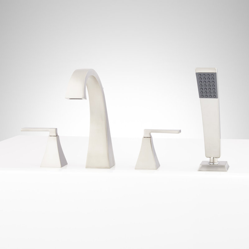 Vilamonte 4-Hole Roman Tub Filler And Hand Shower - Without Rough-In Valve, Brushed Nickel