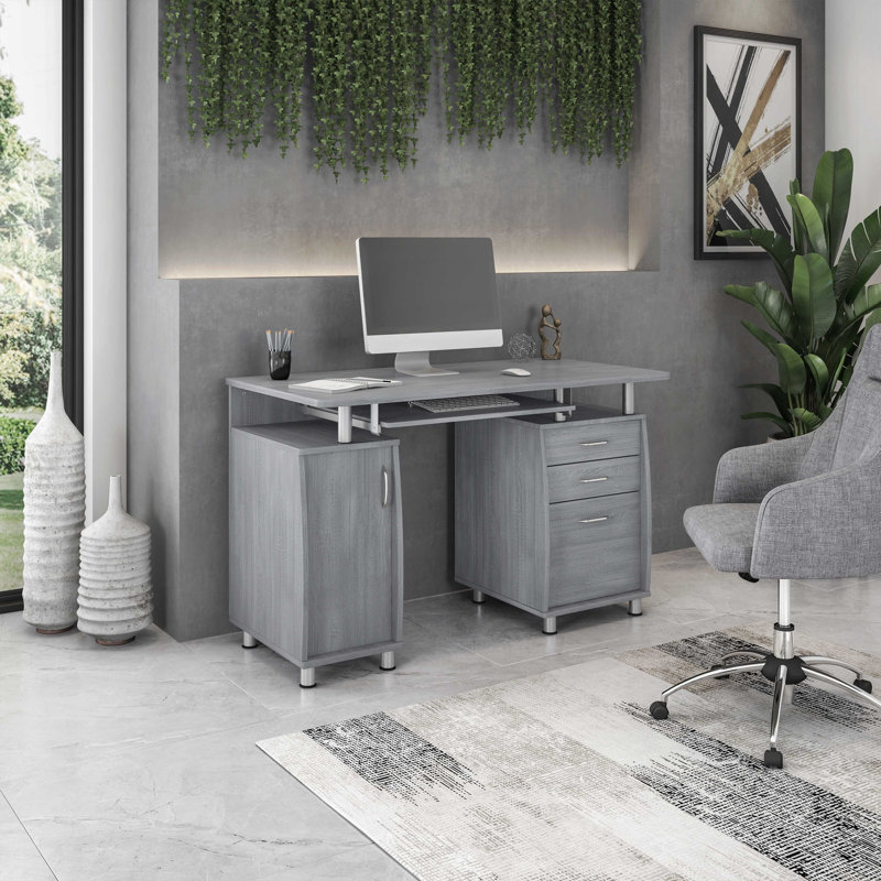 Bureau d'ordinateur avec rangement Techni Mobile, Gris