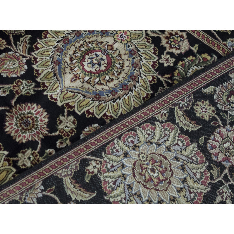 Hand-Knotted High-Quality Black and Black Area Rug