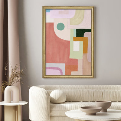 Art mural encadré de qualité supérieure, formes géométriques abstraites, tons pastel modernes, illustrations, maison de campagne / campagne, rustique, rétro, antique, classique pour chambre à coucher - or 26 po x 36 po