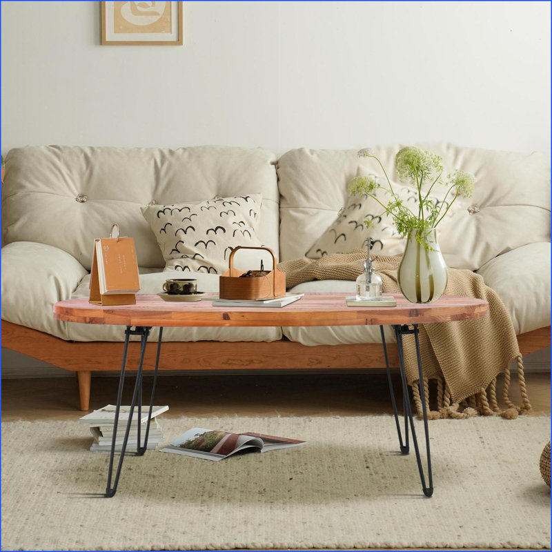 Table basse pliante ovale en bois récupéré pour le salon, style naturel peu encombrant