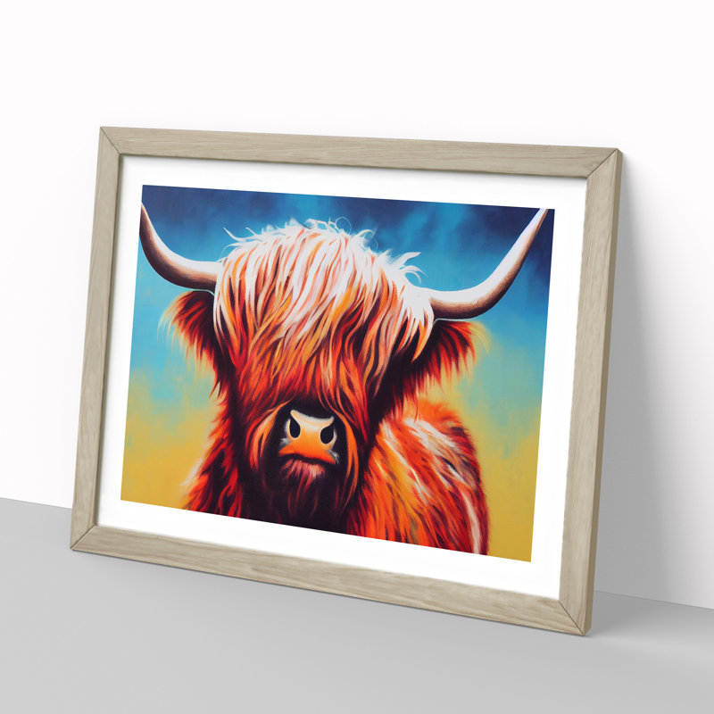 The Highland Cow - Single Picture Frame Print, 46cm H x 64cm W, Light Grey/Brown