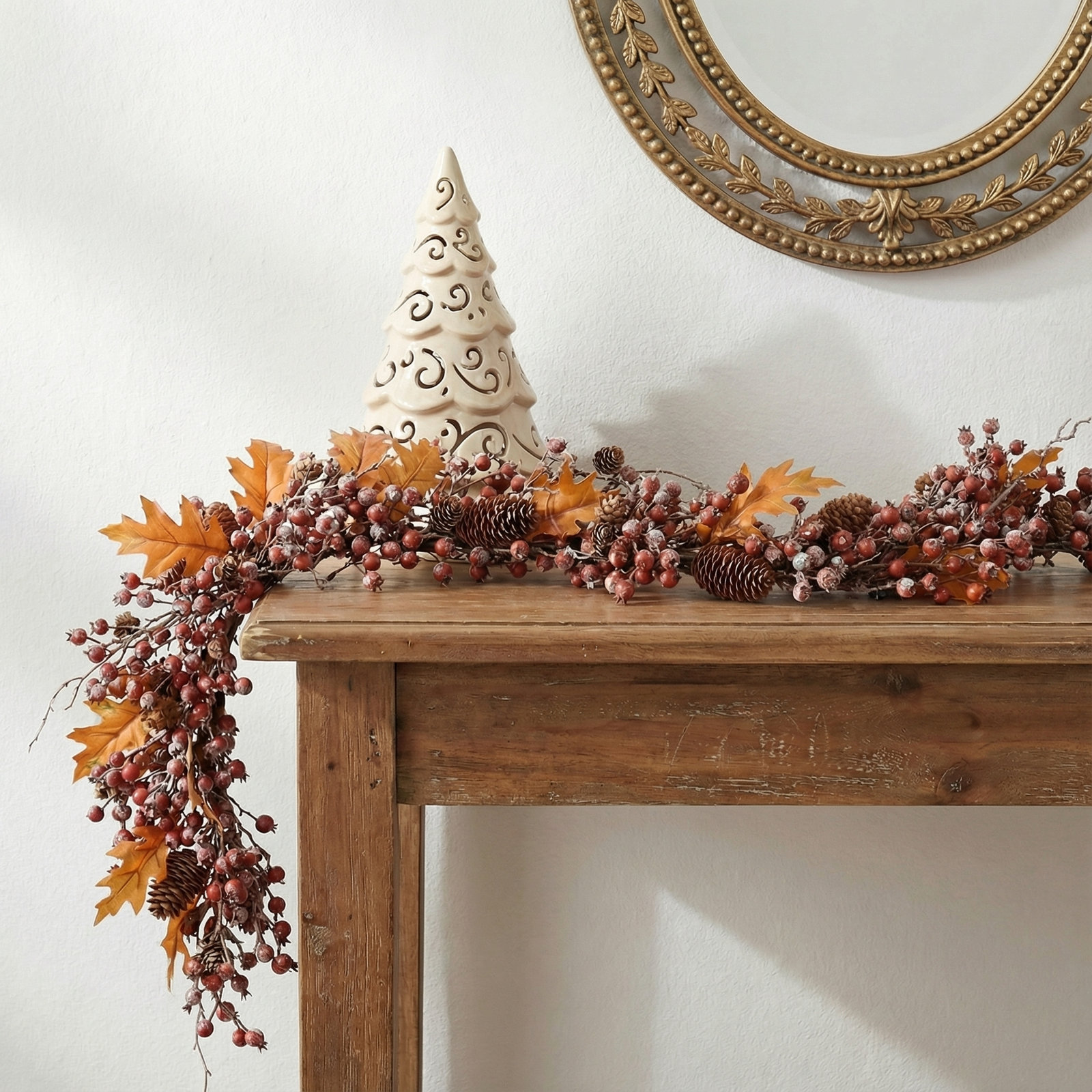 72" Artificial Rustic Berry Leaf Fall Garland, Multicolor